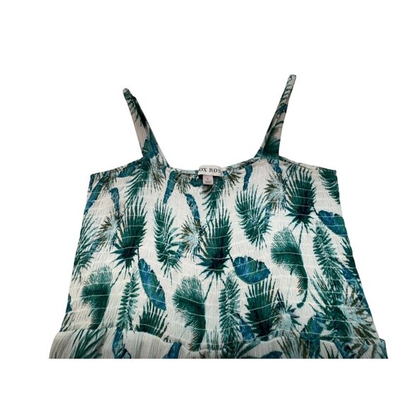 Knox Rose Womens Palm Print Midi Dress L White Green Strappy Smocked Bodice - Picture 5 of 14